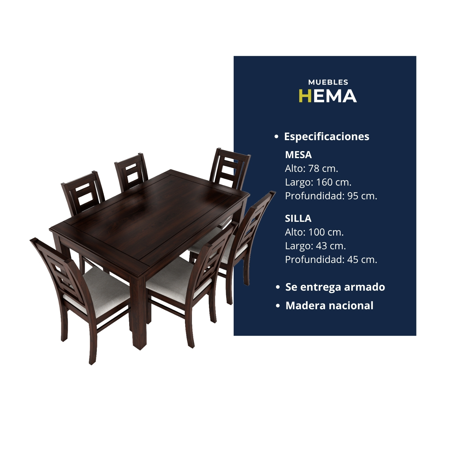 Juego de comedor chocolate sevilla 6 sillas 4