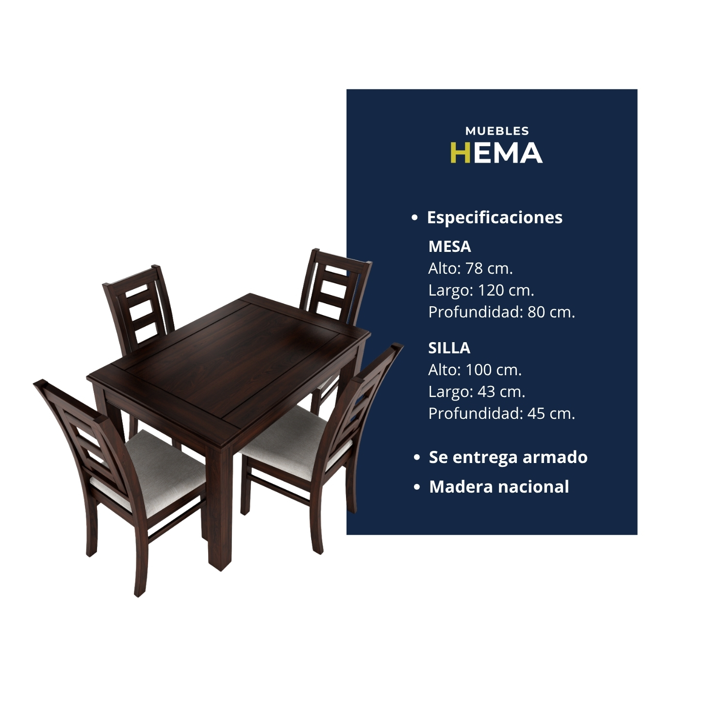 Juego de comedor chocolate sevilla 4 sillas 4