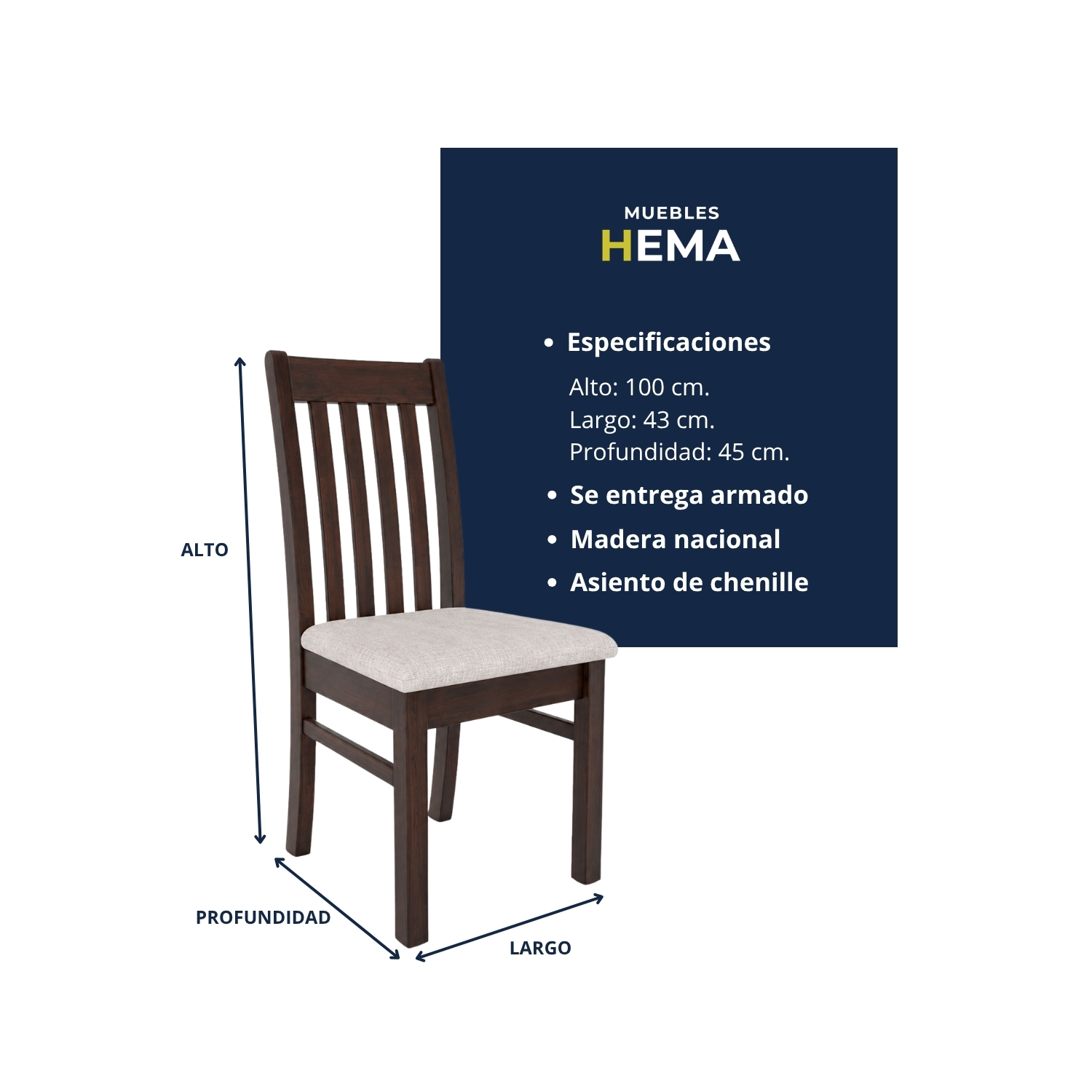Silla individual de madera modelo New Milan 3