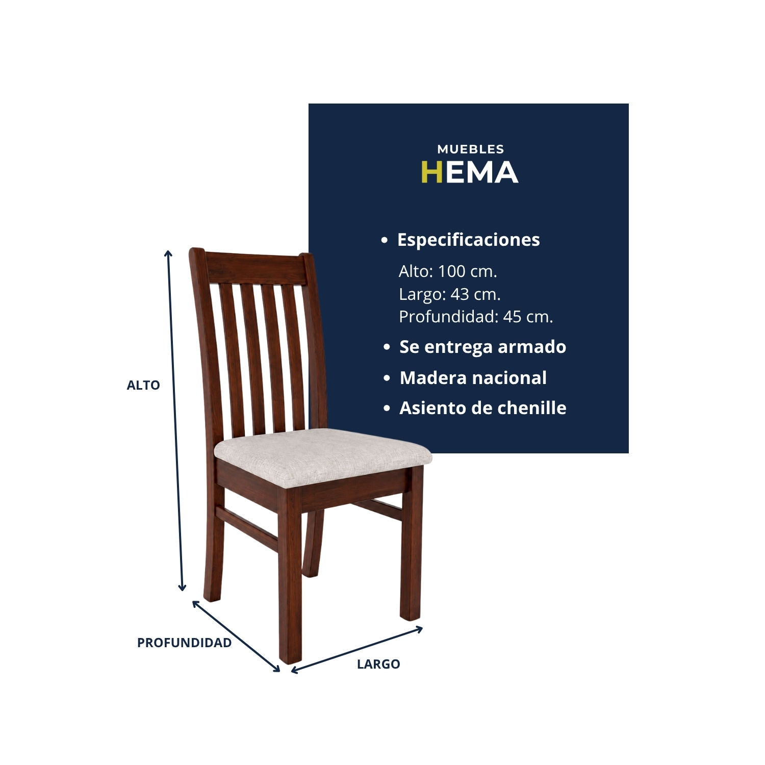 Silla individual de madera modelo New Milan 4
