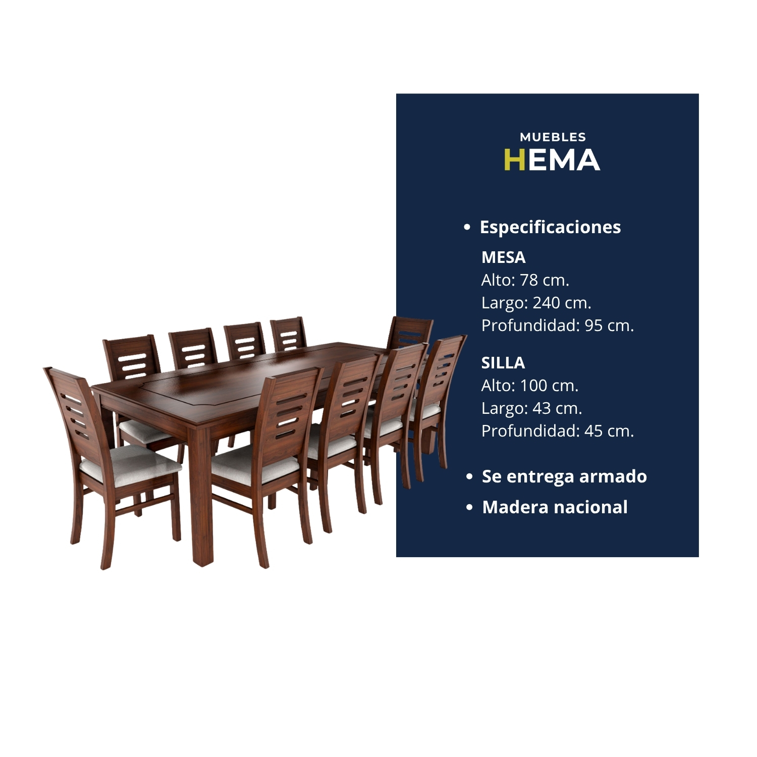 Juego de Comedor Roma 10 Personas Nogal 5