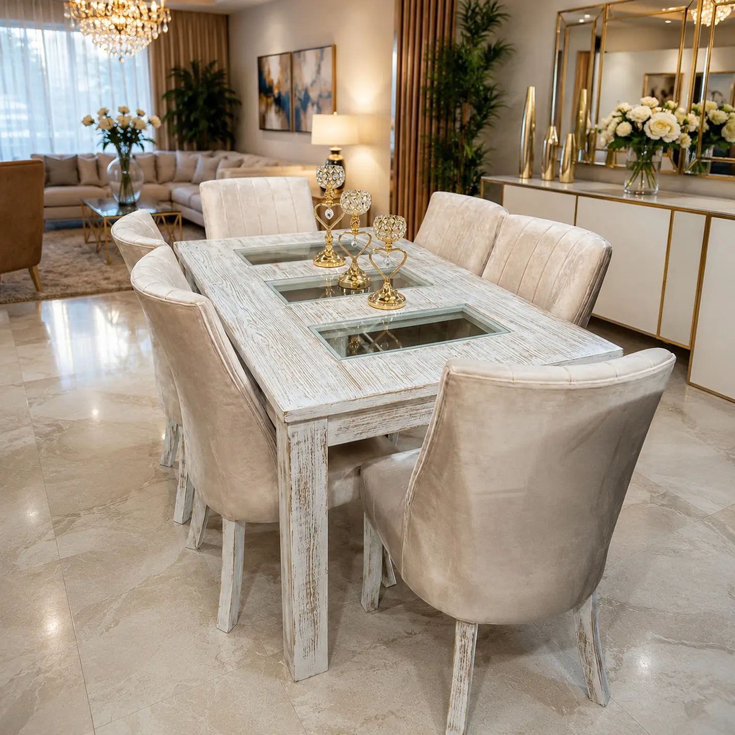 Juego de Comedor 3 vidrios 6 sillas Málaga 6