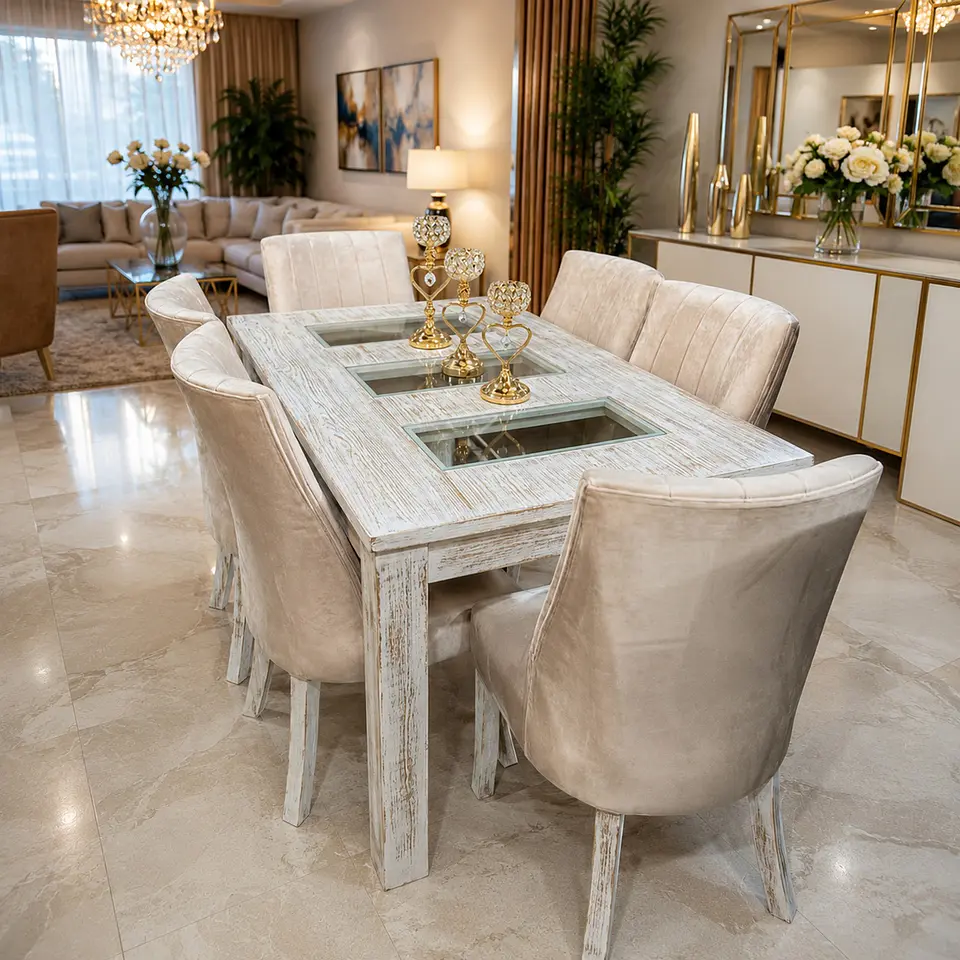 Juego de Comedor 3 vidrios 6 sillas Málaga 6