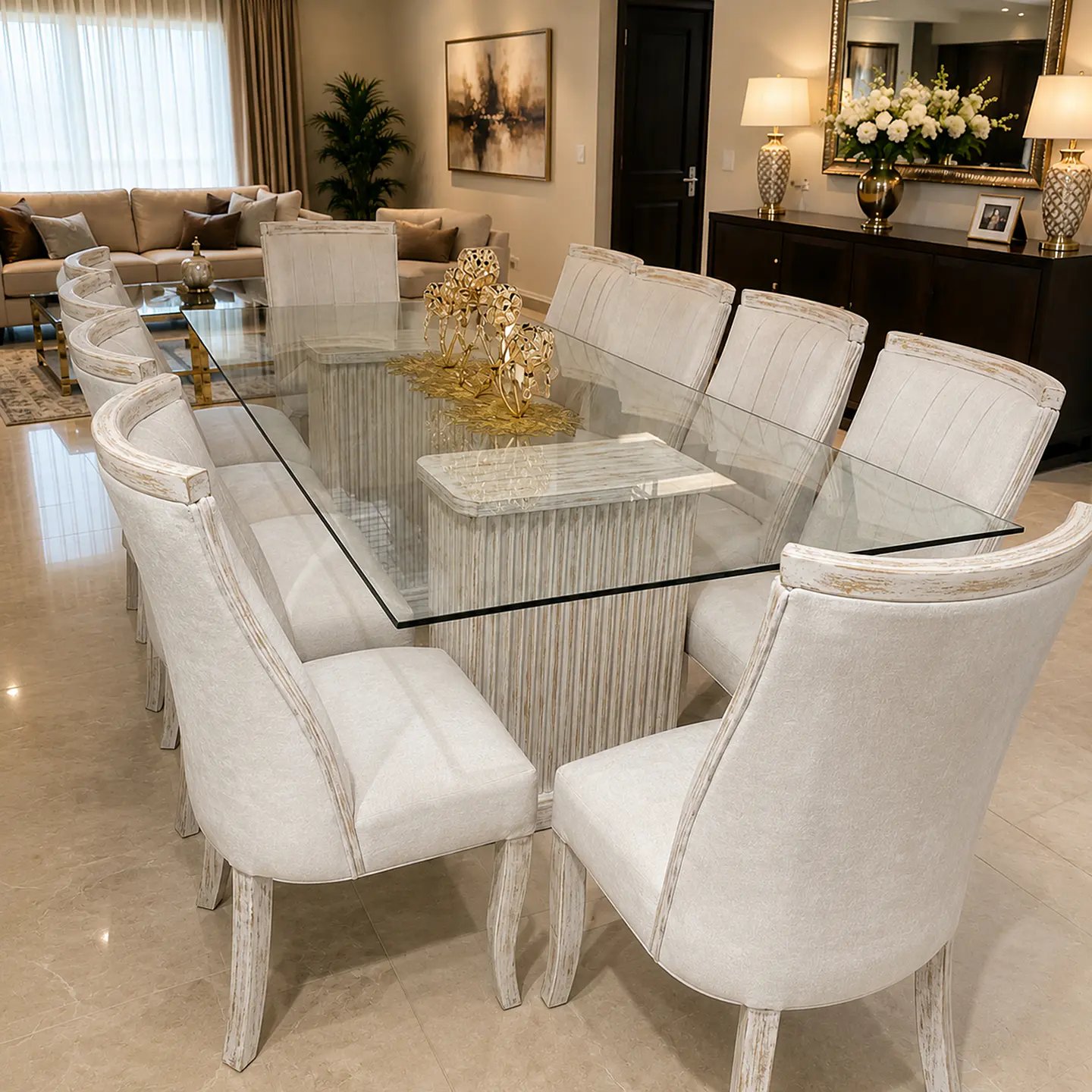Juego de Comedor Bella en Lenga 10 sillas Málaga con Corona 8