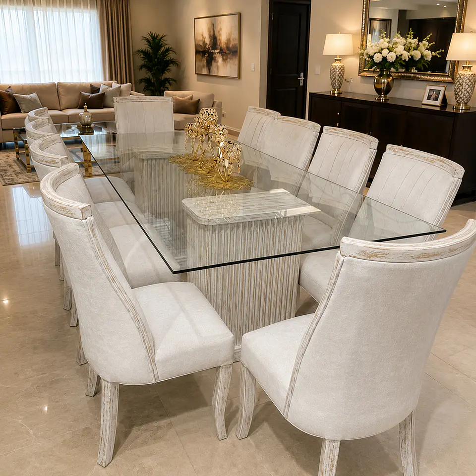 Juego de Comedor Bella en Lenga 10 sillas Málaga con Corona 8