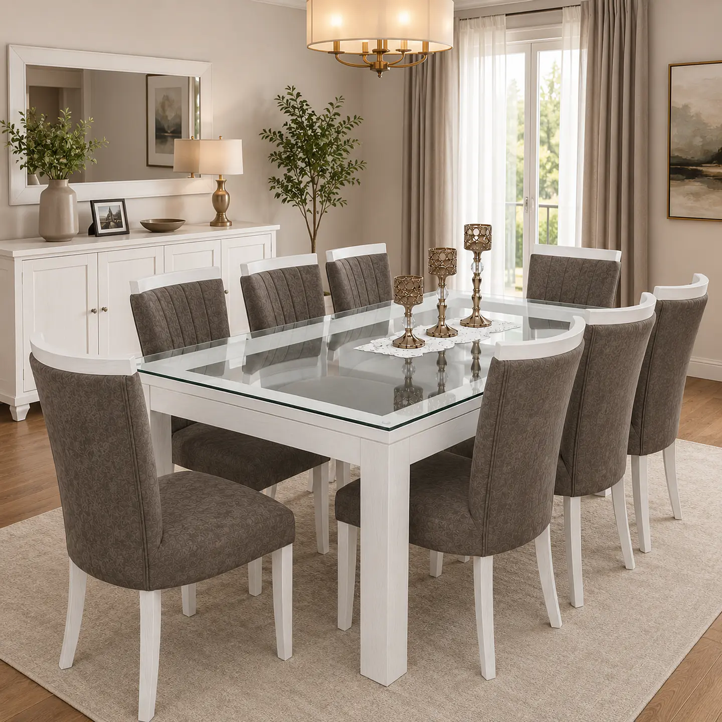 Juego de Comedor Marco Vidrio 8 sillas Zakir Málaga 8