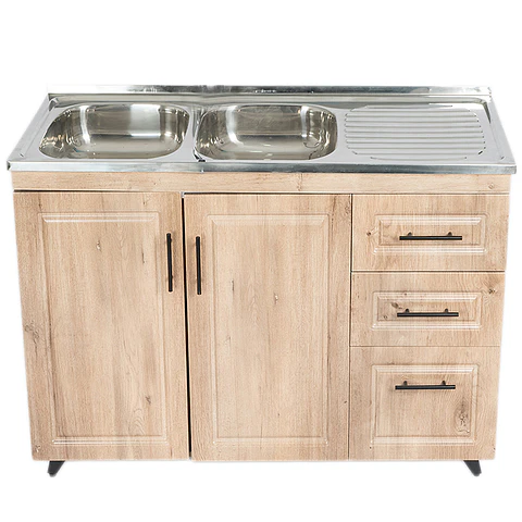 Mueble Lavaplatos Nogal con Cubierta de Acero Inoxidable Secador Derecho 120x50x90 cm (Incluye Armado)