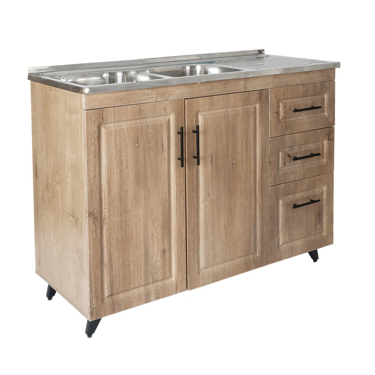 Mueble Lavaplatos Nogal con Cubierta de Acero Inoxidable Secador Derecho 120x50x90 cm (Incluye Armado) 3