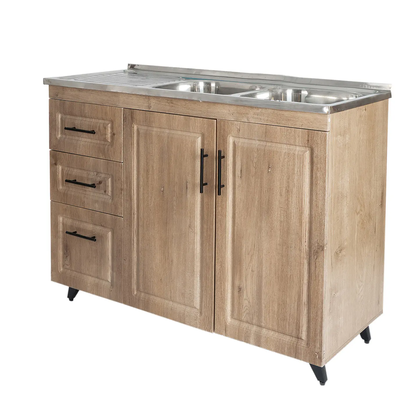 Mueble Lavaplatos Nogal con Cubierta de Acero Inoxidable Secador Izquierdo 120x50x90 cm (Incluye Armado) 3