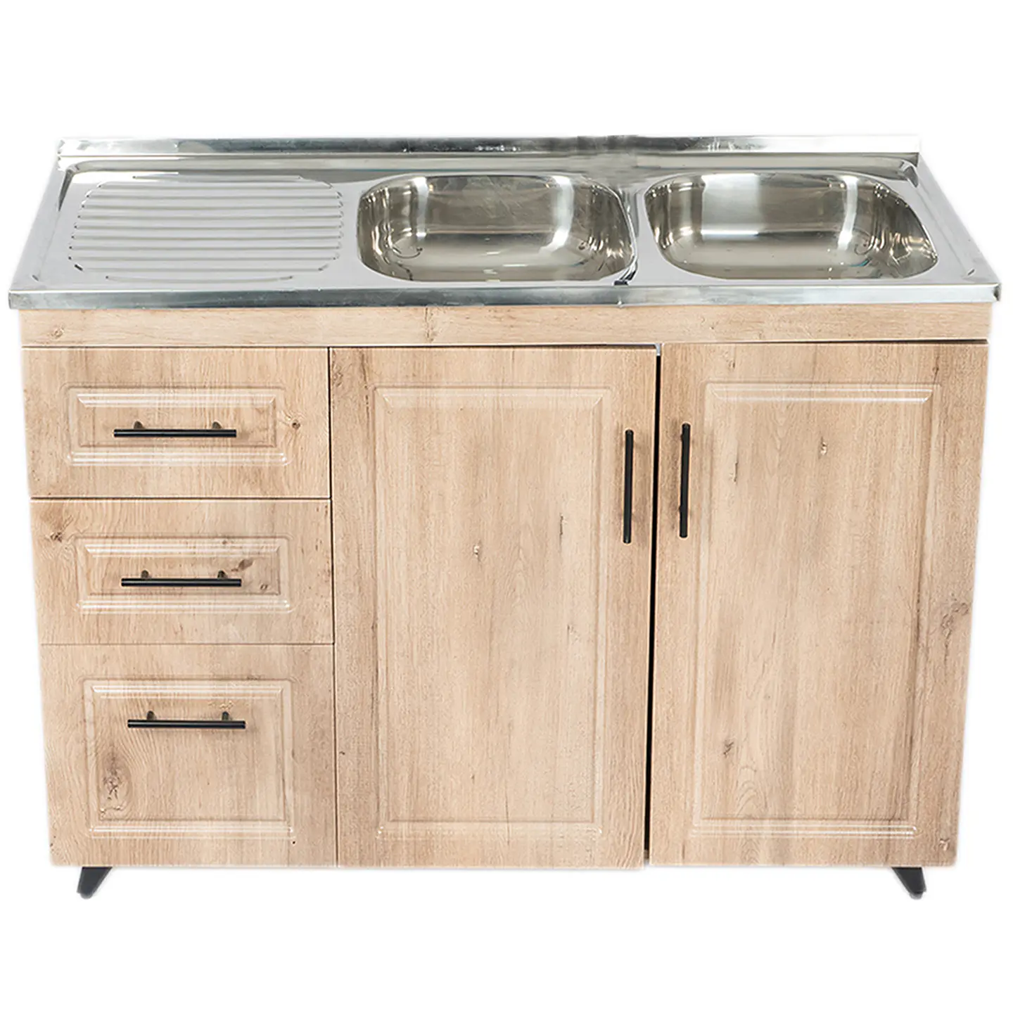 Mueble Lavaplatos Nogal con Cubierta de Acero Inoxidable Secador Izquierdo 120x50x90 cm (Incluye Armado) 1