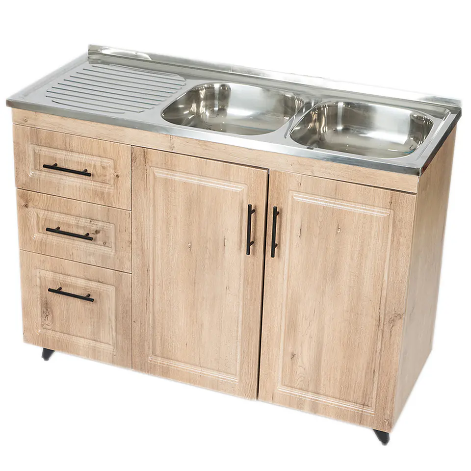 Mueble Lavaplatos Nogal con Cubierta de Acero Inoxidable Secador Izquierdo 120x50x90 cm (Incluye Armado) 2