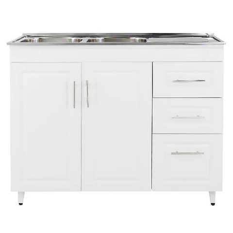 Mueble Lavaplatos Blanco con Cubierta de Acero Inoxidable Secador Derecho 120x50x90 cm (Incluye Armado)