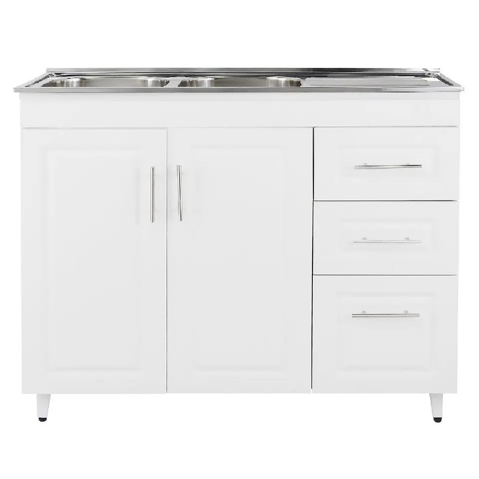 Mueble Lavaplatos Blanco con Cubierta de Acero Inoxidable Secador Derecho 120x50x90 cm (Incluye Armado) 1