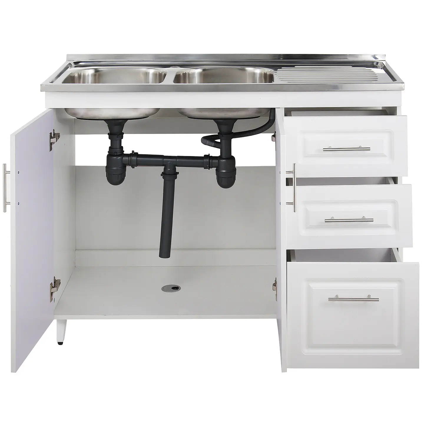 Mueble Lavaplatos Blanco con Cubierta de Acero Inoxidable Secador Derecho 120x50x90 cm (Incluye Armado) 3