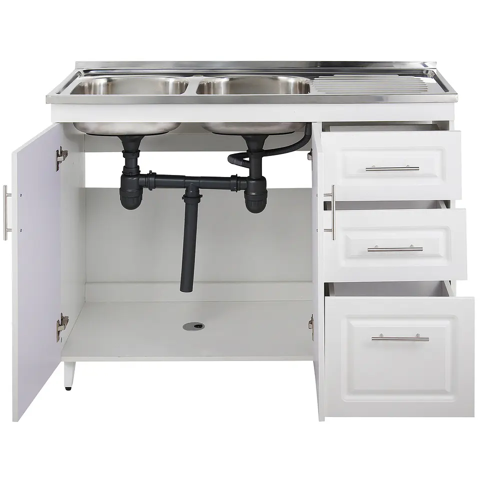 Mueble Lavaplatos Blanco con Cubierta de Acero Inoxidable Secador Derecho 120x50x90 cm (Incluye Armado) 3