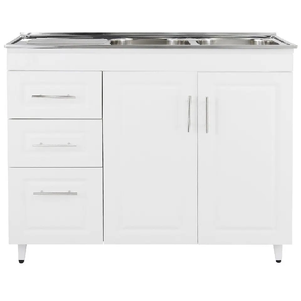 Mueble Lavaplatos Blanco con Cubierta de Acero Inoxidable Secador Izquierdo 120x50x90 cm  (Incluye Armado) 1