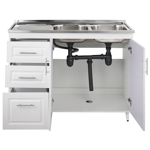 Mueble Lavaplatos Blanco con Cubierta de Acero Inoxidable Secador Izquierdo 120x50x90 cm  (Incluye Armado)