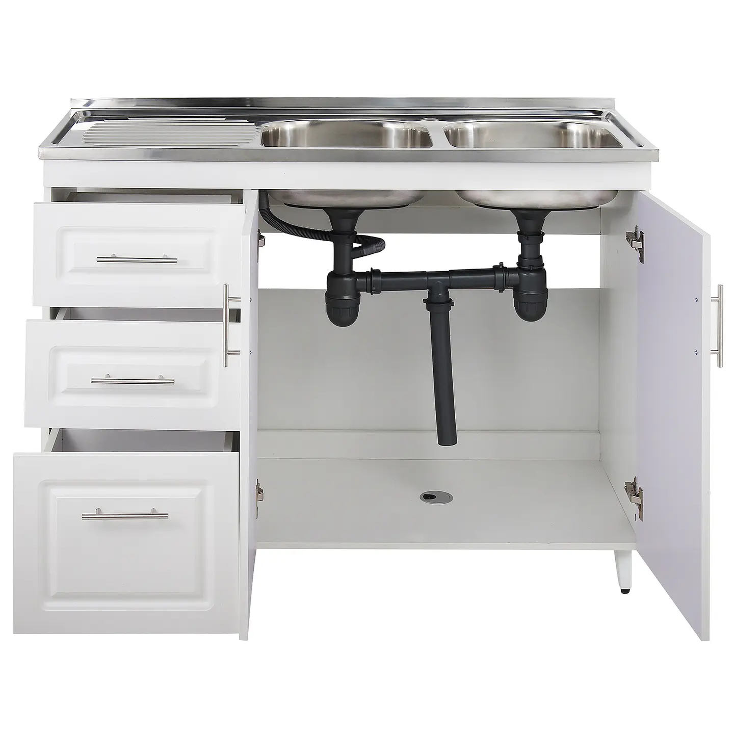 Mueble Lavaplatos Blanco con Cubierta de Acero Inoxidable Secador Izquierdo 120x50x90 cm  (Incluye Armado) 2