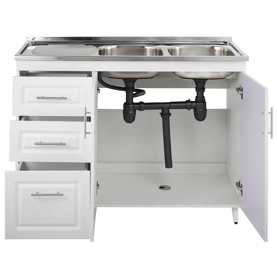 Mueble Lavaplatos Blanco con Cubierta de Acero Inoxidable Secador Izquierdo 120x50x90 cm  (Incluye Armado) 2