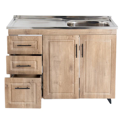 Mueble Lavaplatos Nogal con Cubierta de Acero Inoxidable Secador Izquierdo 100x50x90 cm (Incluye Armado)