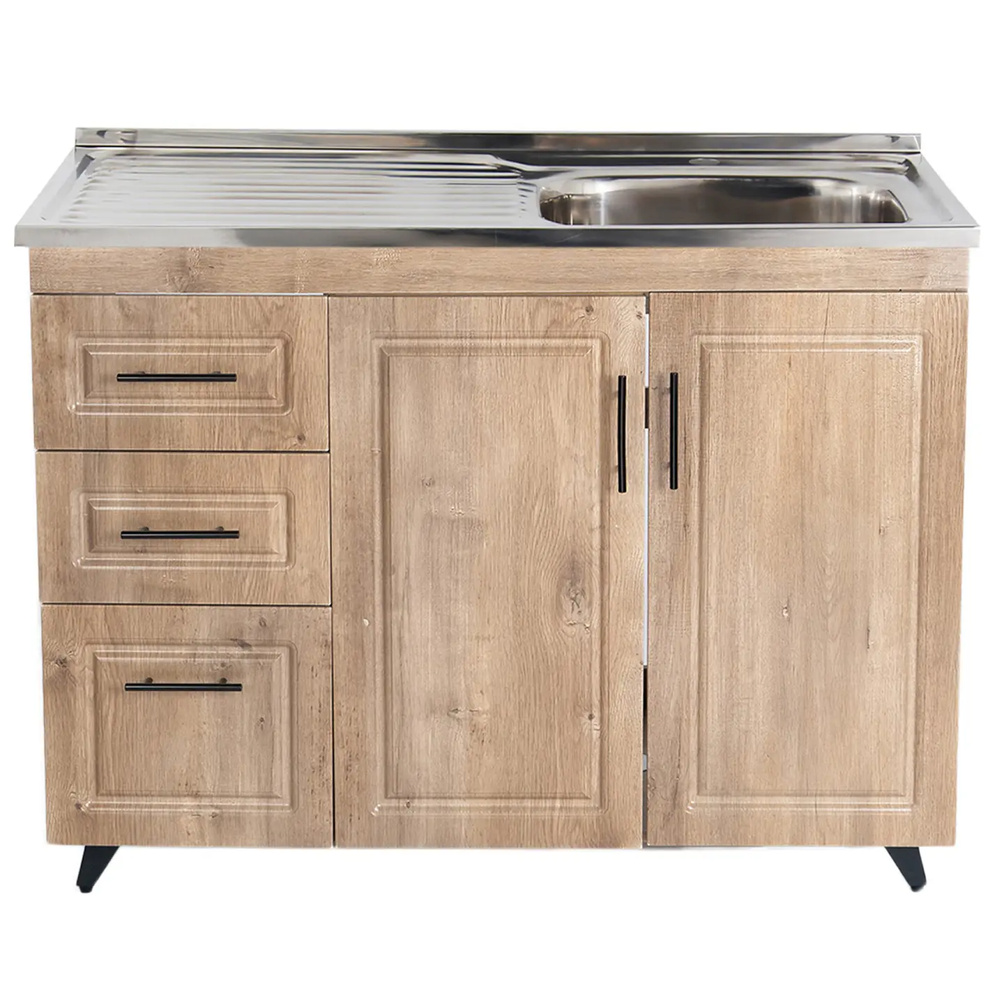 Mueble Lavaplatos Nogal con Cubierta de Acero Inoxidable Secador Izquierdo 100x50x90 cm (Incluye Armado) 1