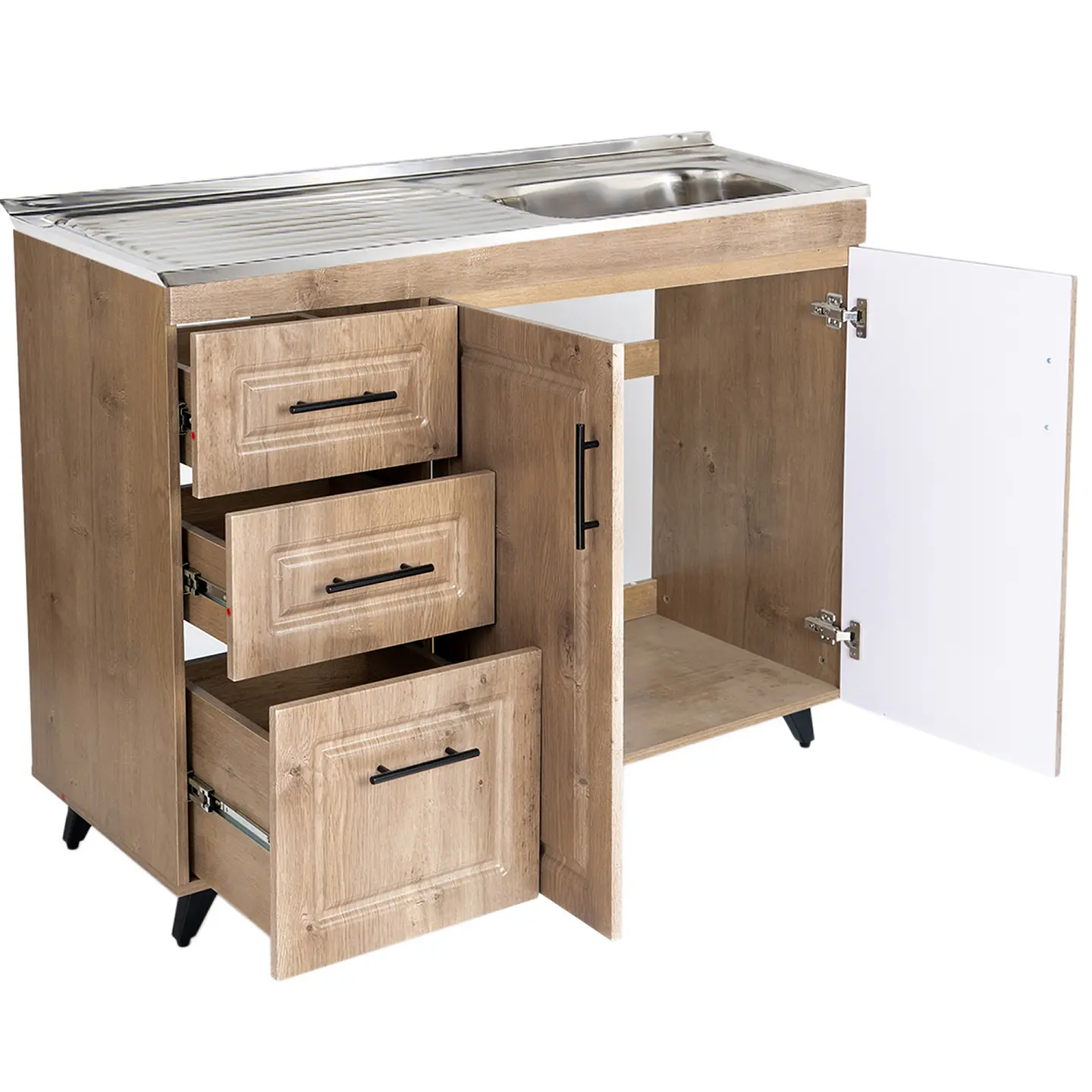 Mueble Lavaplatos Nogal con Cubierta de Acero Inoxidable Secador Izquierdo 100x50x90 cm (Incluye Armado) 3