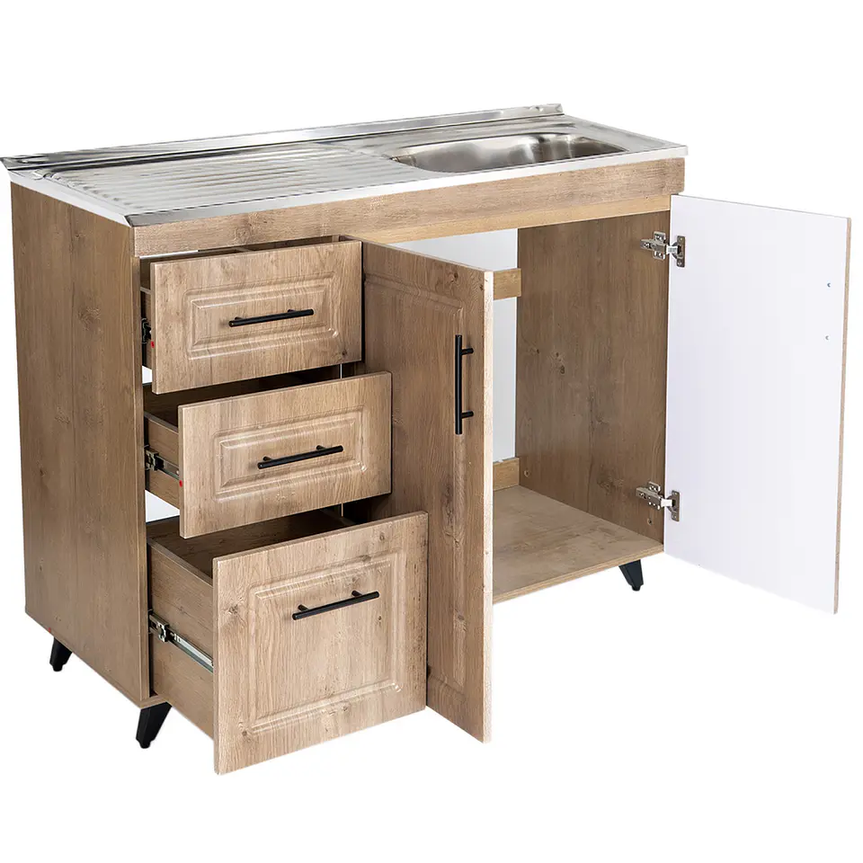 Mueble Lavaplatos Nogal con Cubierta de Acero Inoxidable Secador Izquierdo 100x50x90 cm (Incluye Armado) 3