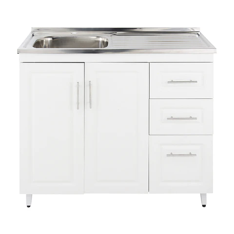 Mueble Lavaplatos Blanco con Cubierta de Acero Inoxidable Secador Derecho 100x50x90 cm (Incluye Armado)