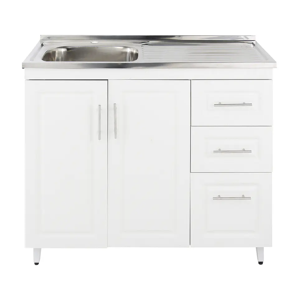 Mueble Lavaplatos Blanco con Cubierta de Acero Inoxidable Secador Derecho 100x50x90 cm (Incluye Armado) 1