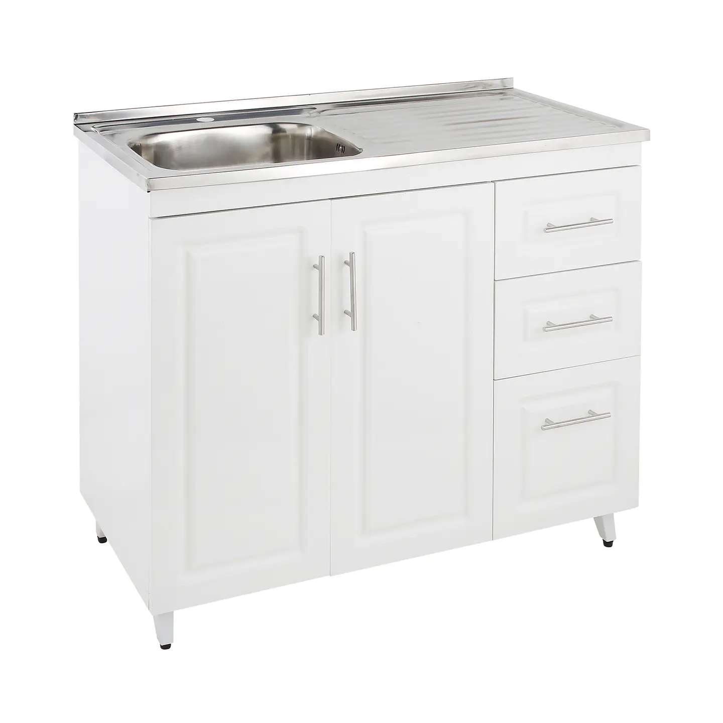 Mueble Lavaplatos Blanco con Cubierta de Acero Inoxidable Secador Derecho 100x50x90 cm (Incluye Armado) 2