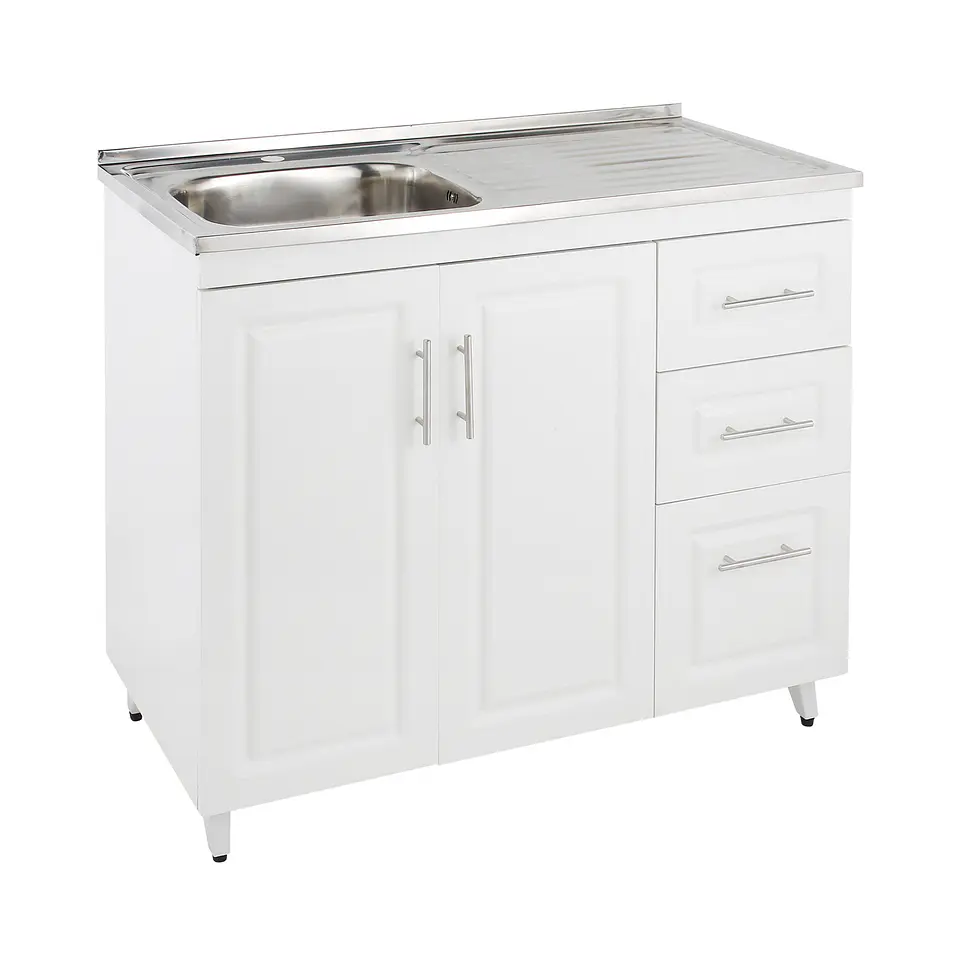 Mueble Lavaplatos Blanco con Cubierta de Acero Inoxidable Secador Derecho 100x50x90 cm (Incluye Armado) 2