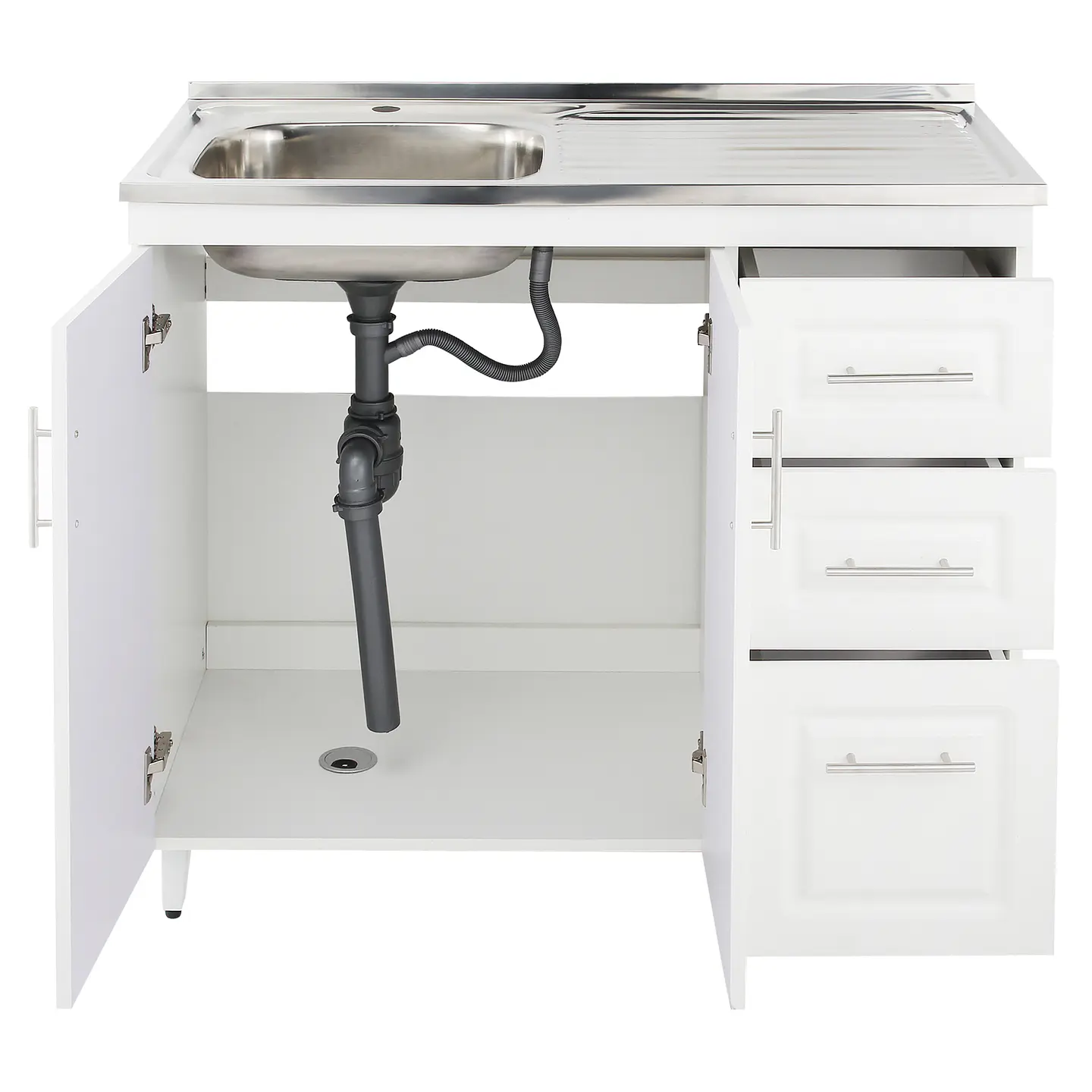 Mueble Lavaplatos Blanco con Cubierta de Acero Inoxidable Secador Derecho 100x50x90 cm (Incluye Armado) 3