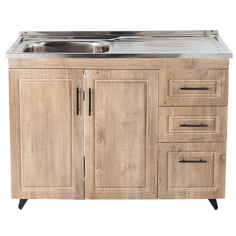 Mueble Lavaplatos Nogal con Cubierta de Acero Inoxidable Secador Derecho 100x50x90 cm (Incluye Armado)