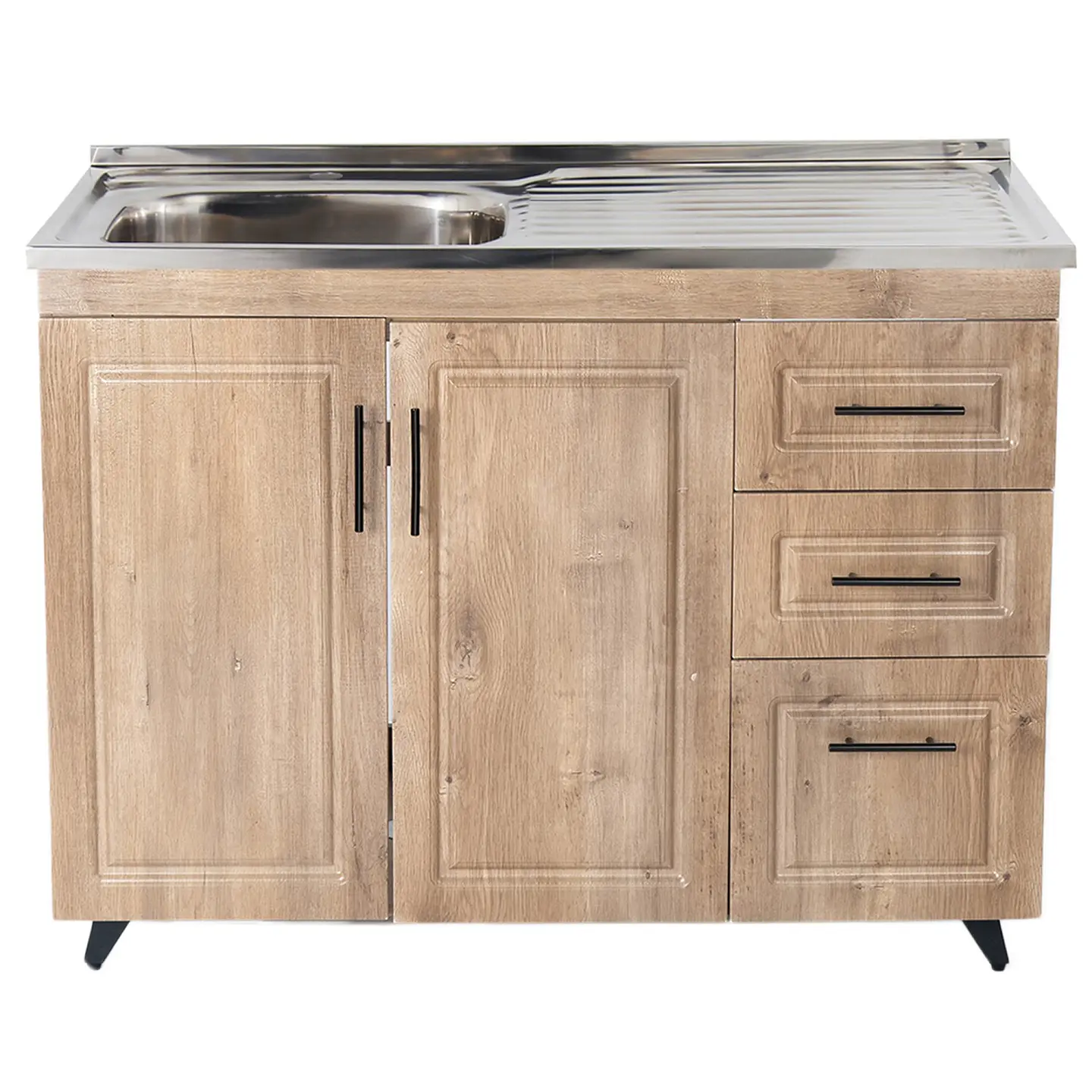 Mueble Lavaplatos Nogal con Cubierta de Acero Inoxidable Secador Derecho 100x50x90 cm (Incluye Armado) 1