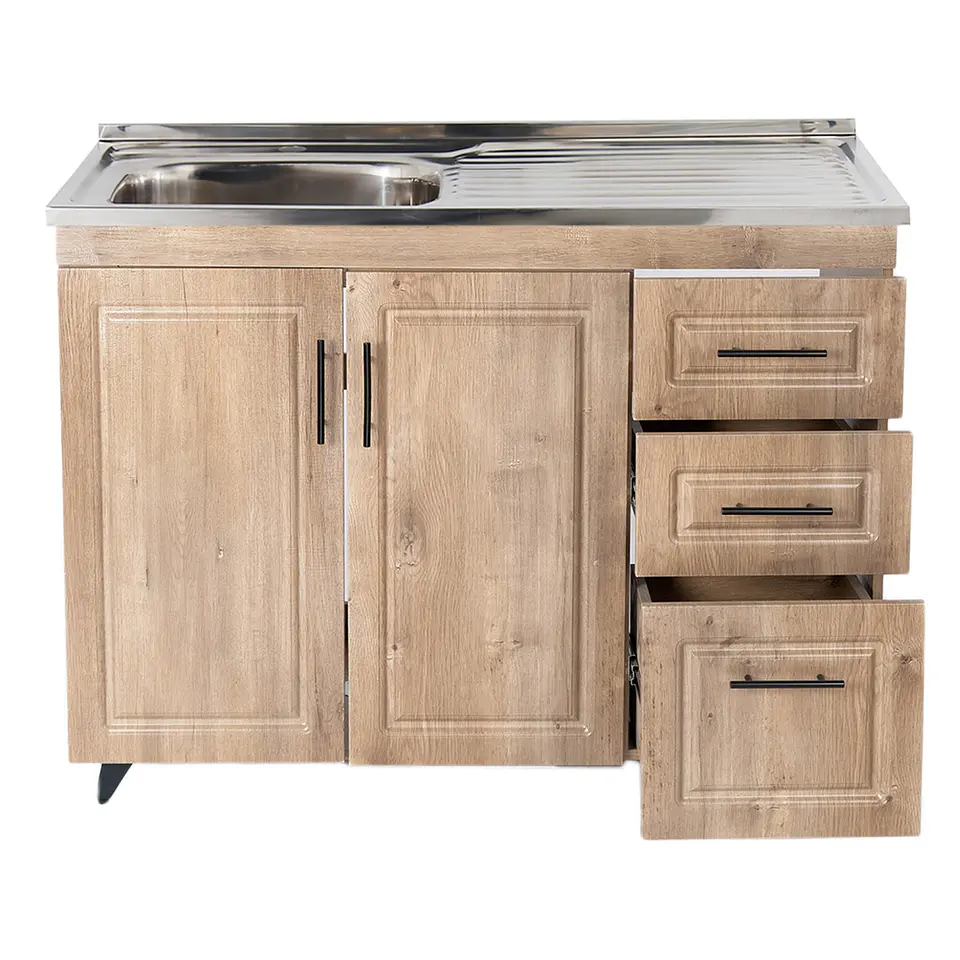 Mueble Lavaplatos Nogal con Cubierta de Acero Inoxidable Secador Derecho 100x50x90 cm (Incluye Armado) 2