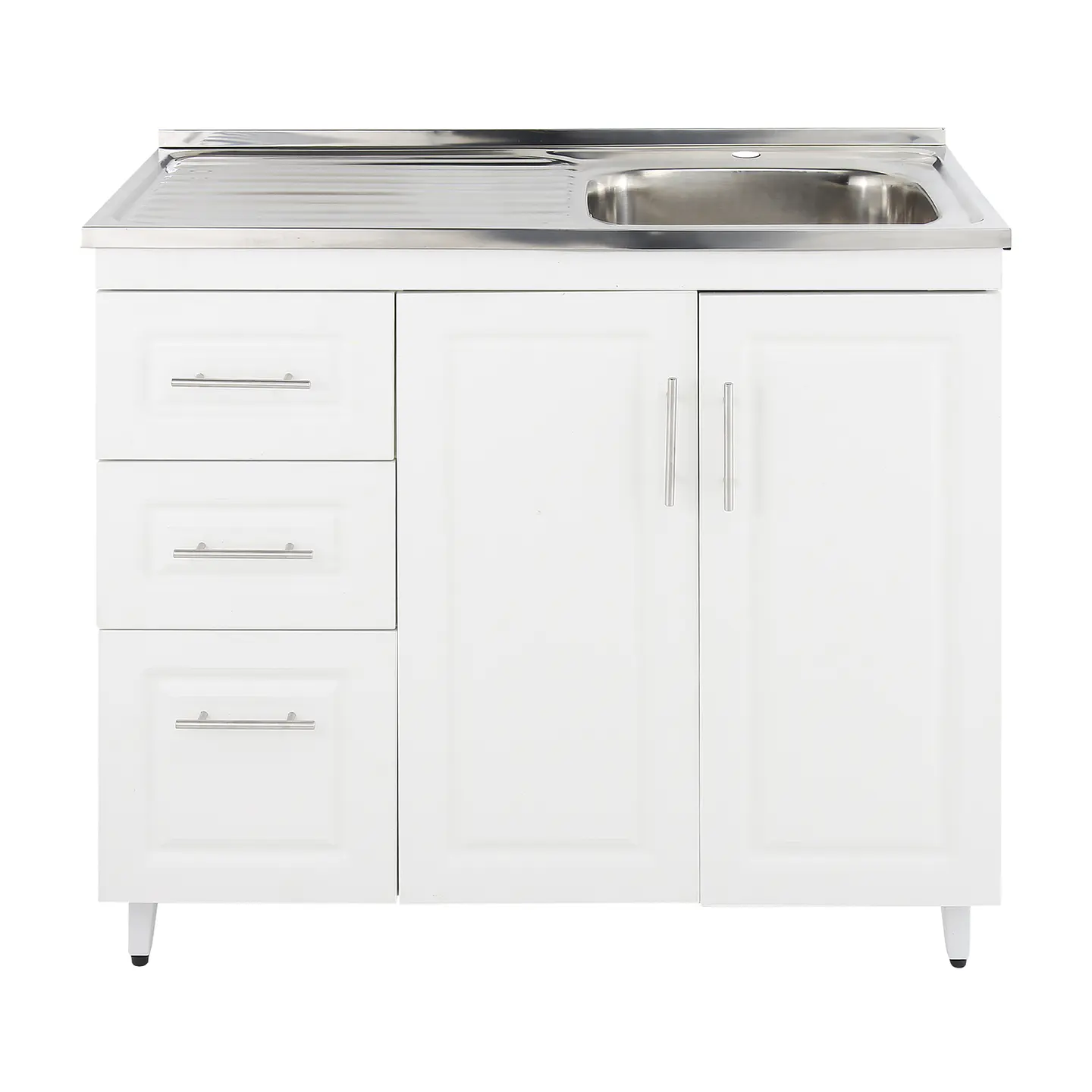 Mueble Lavaplatos Blanco con Cubierta de Acero Inoxidable Secador Izquierdo 100x50x90 cm (Incluye Armado) 1