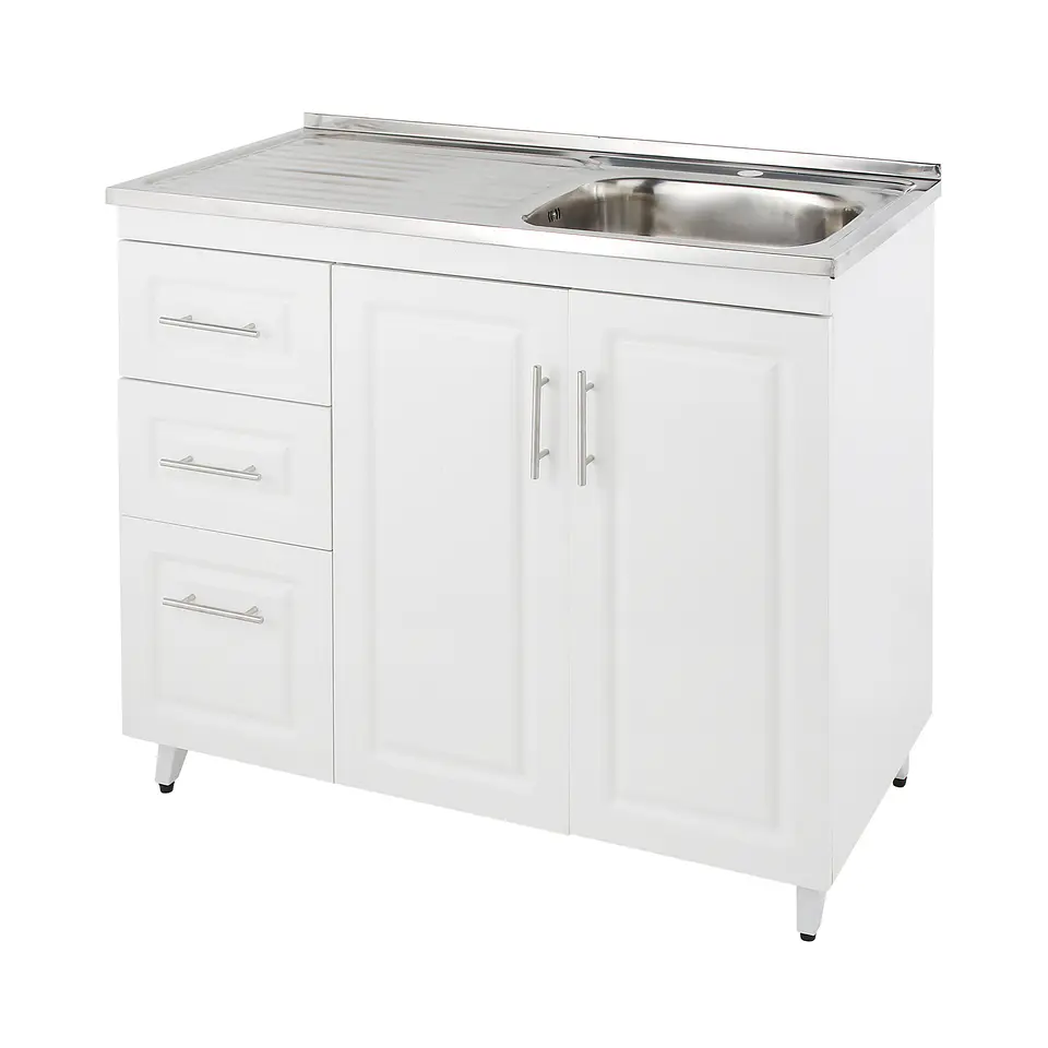 Mueble Lavaplatos Blanco con Cubierta de Acero Inoxidable Secador Izquierdo 100x50x90 cm (Incluye Armado) 2