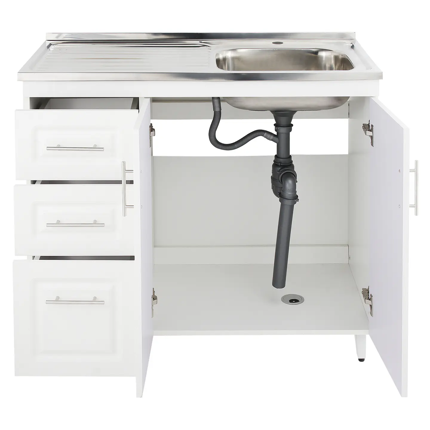 Mueble Lavaplatos Blanco con Cubierta de Acero Inoxidable Secador Izquierdo 100x50x90 cm (Incluye Armado) 3