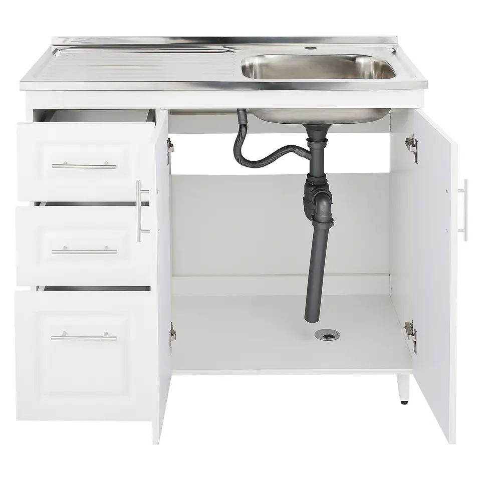 Mueble Lavaplatos Blanco con Cubierta de Acero Inoxidable Secador Izquierdo 100x50x90 cm (Incluye Armado) 3