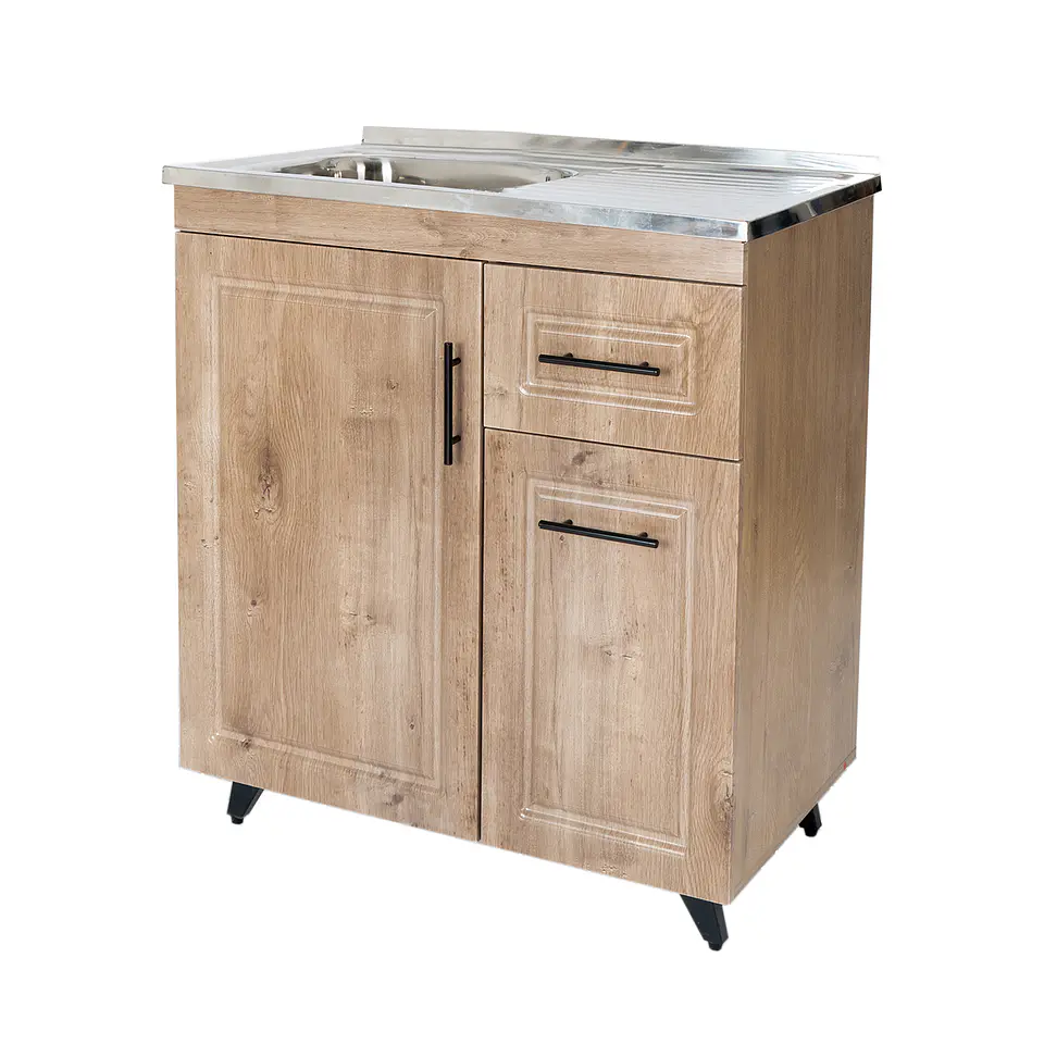 Mueble Lavaplatos Nogal con Cubierta de Acero Inoxidable Secador Derecho 80x50x90 cm (Incluye Armado) 3