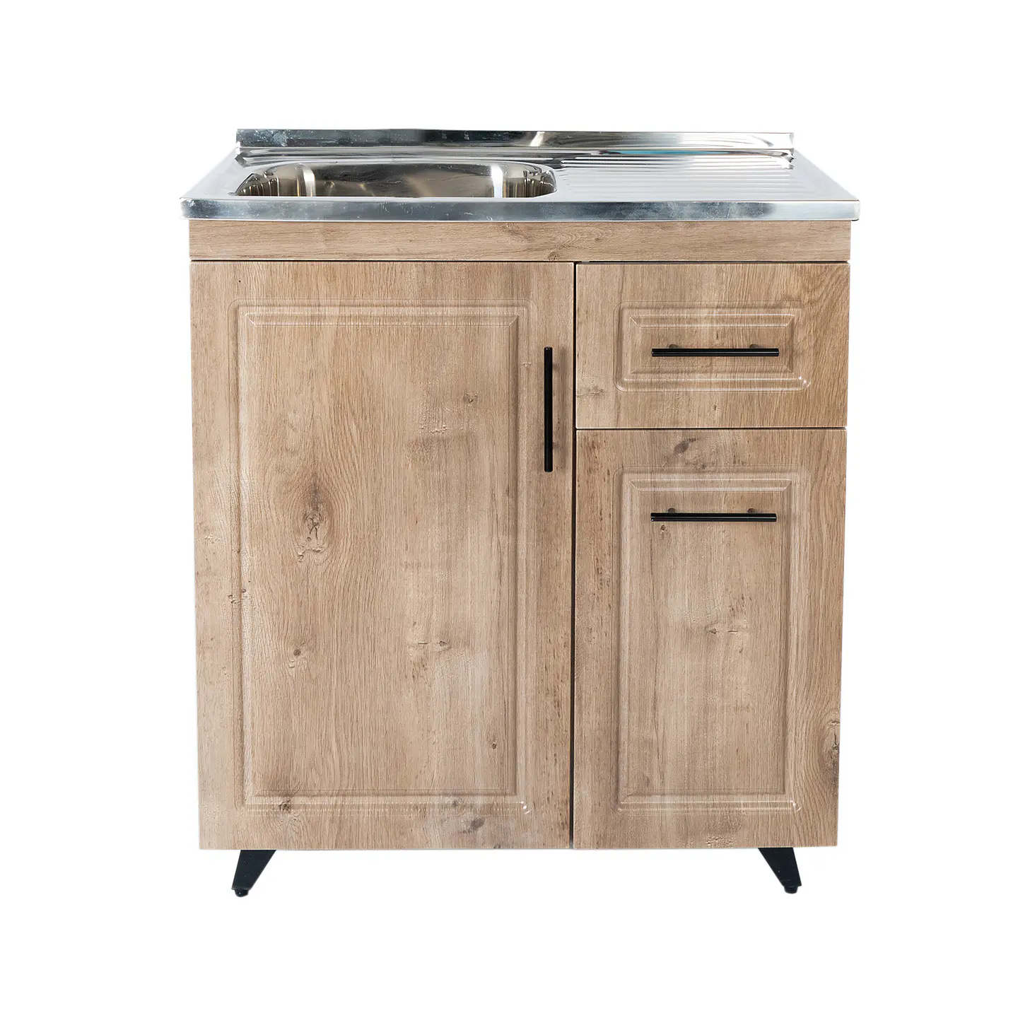 Mueble Lavaplatos Nogal con Cubierta de Acero Inoxidable Secador Derecho 80x50x90 cm (Incluye Armado) 1