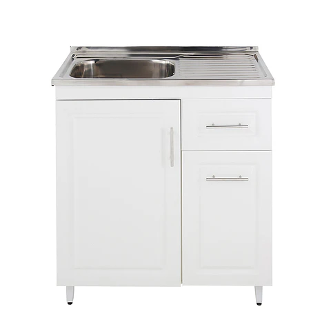 Mueble Lavaplatos Blanco con Cubierta de Acero Inoxidable Secador Derecho 80x50x90 cm (Incluye Armado)