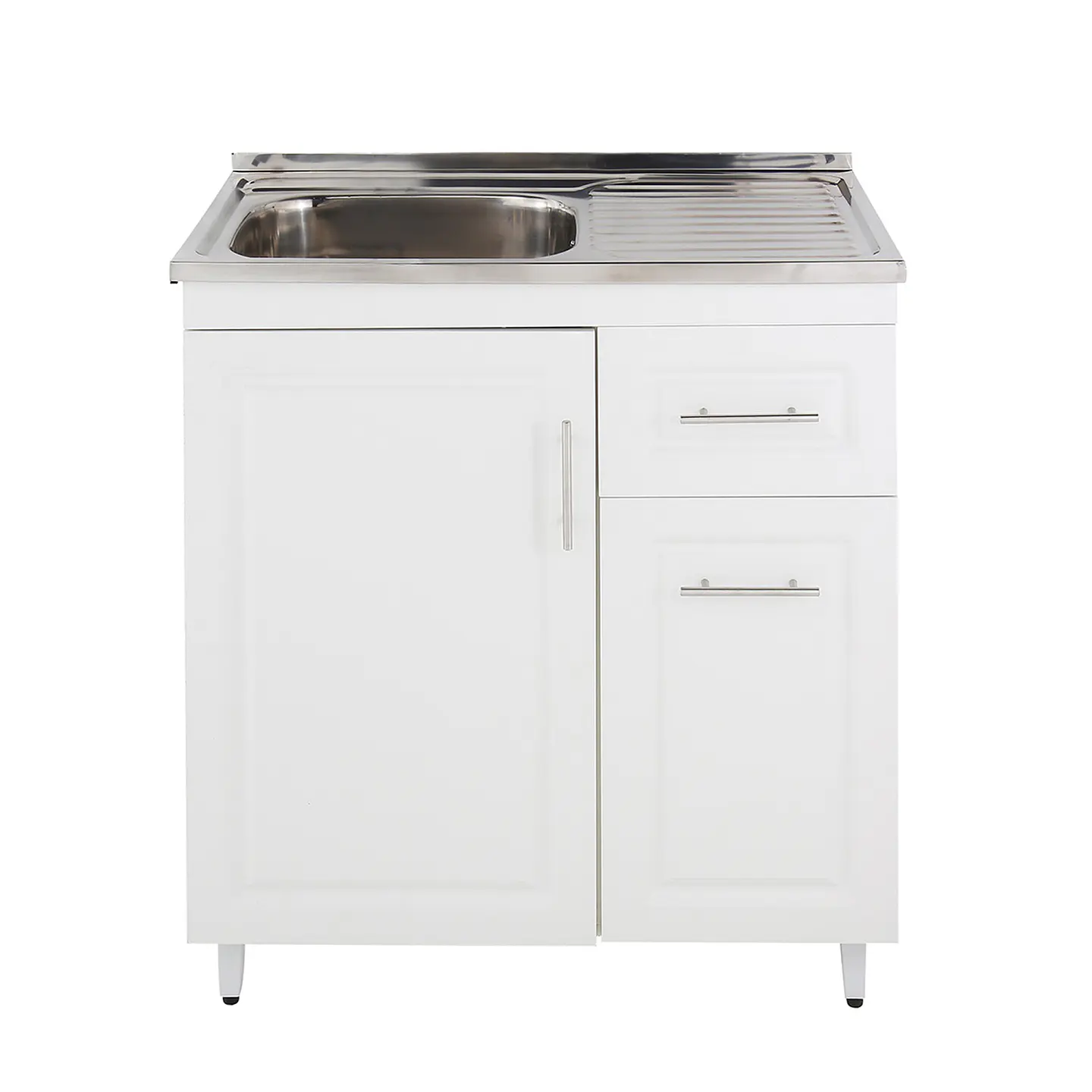 Mueble Lavaplatos Blanco con Cubierta de Acero Inoxidable Secador Derecho 80x50x90 cm (Incluye Armado) 1