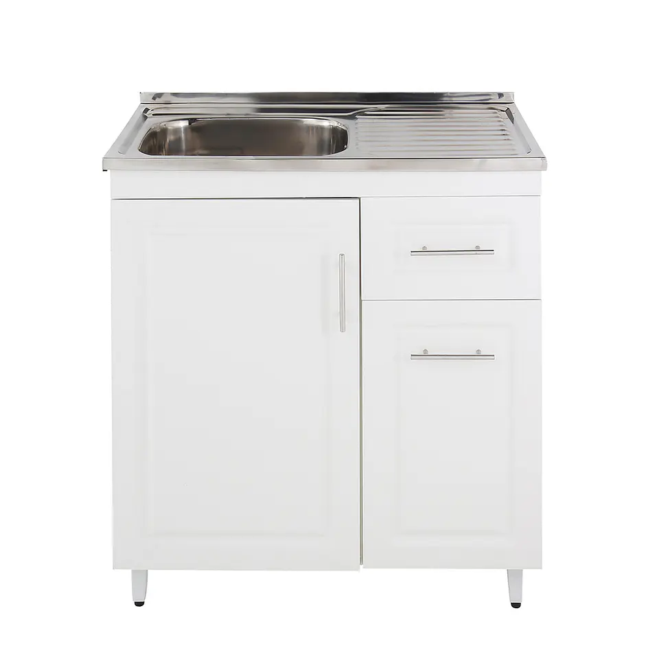 Mueble Lavaplatos Blanco con Cubierta de Acero Inoxidable Secador Derecho 80x50x90 cm (Incluye Armado) 1