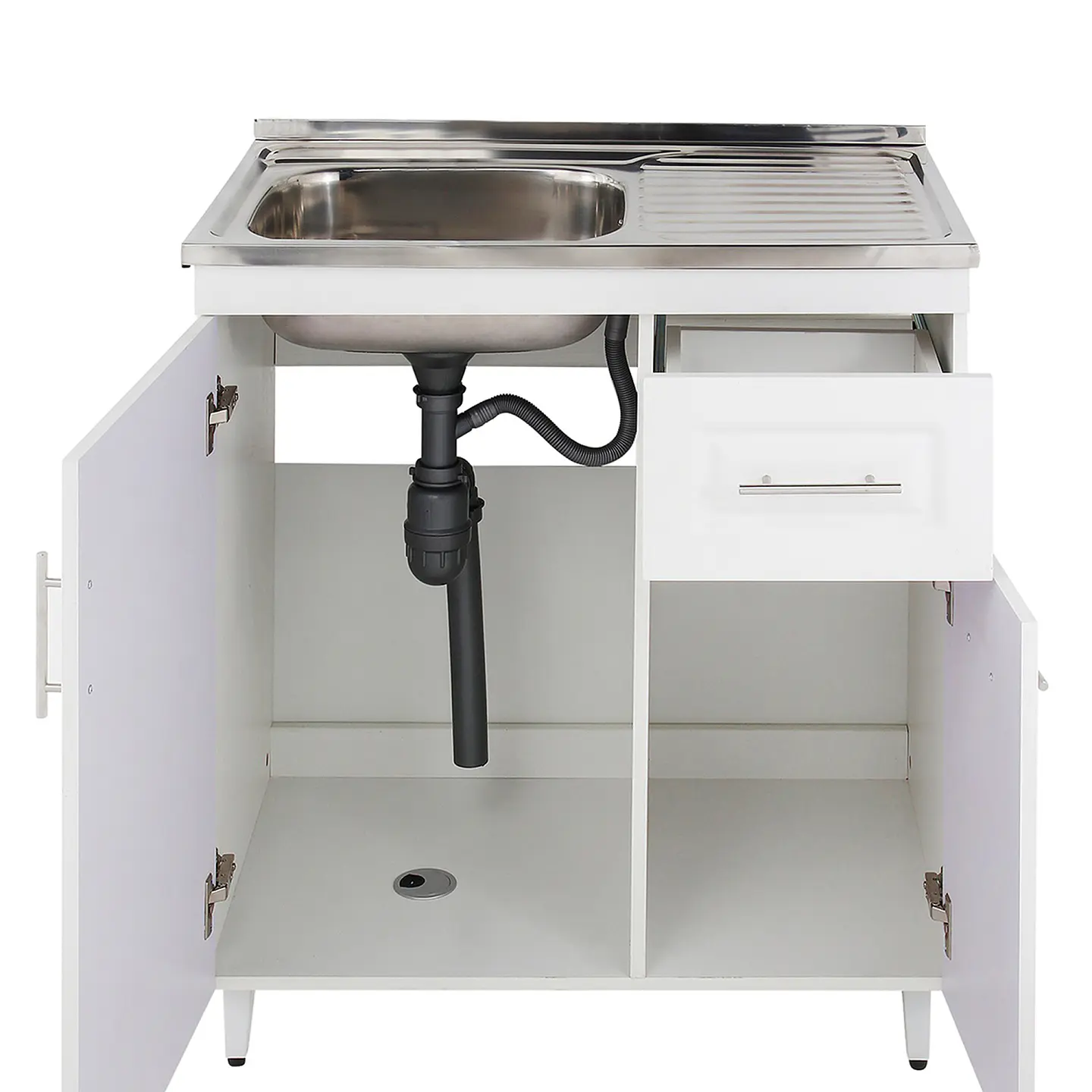 Mueble Lavaplatos Blanco con Cubierta de Acero Inoxidable Secador Derecho 80x50x90 cm (Incluye Armado) 3