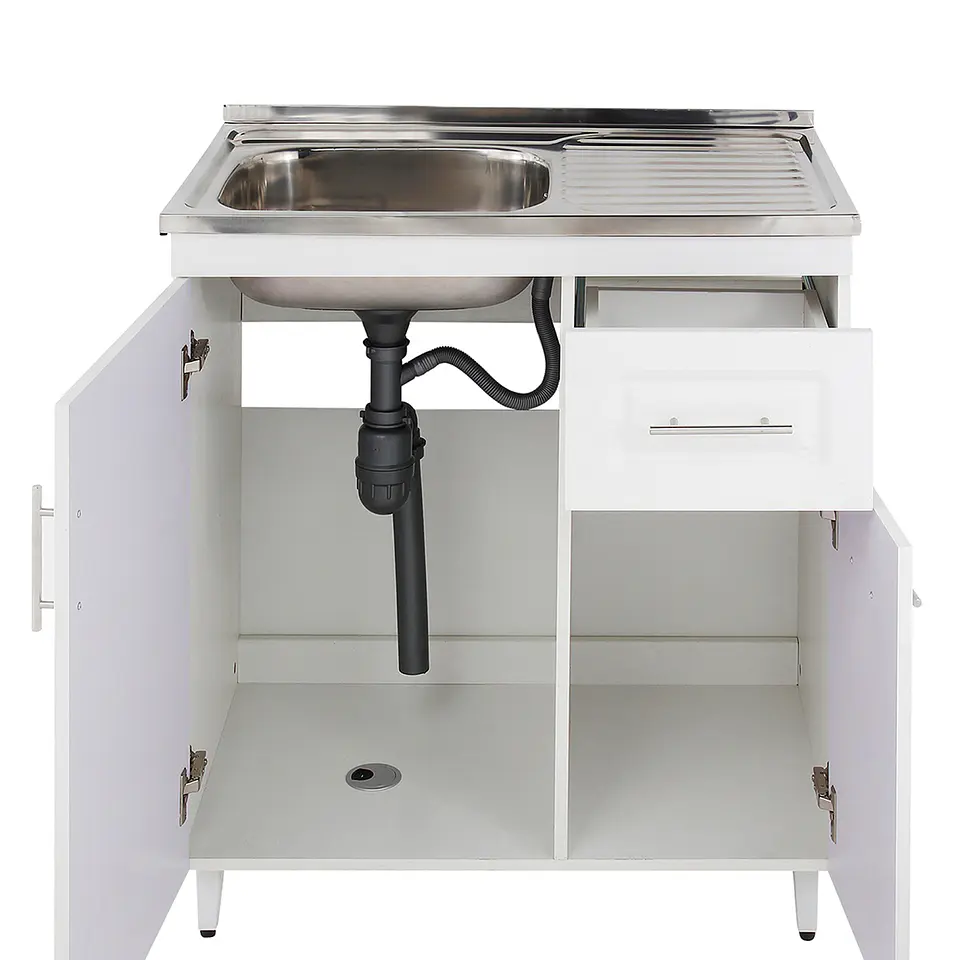 Mueble Lavaplatos Blanco con Cubierta de Acero Inoxidable Secador Derecho 80x50x90 cm (Incluye Armado) 3