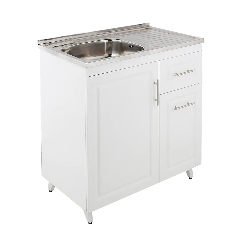 Mueble Lavaplatos Blanco con Cubierta de Acero Inoxidable Secador Derecho 80x50x90 cm (Incluye Armado) 2