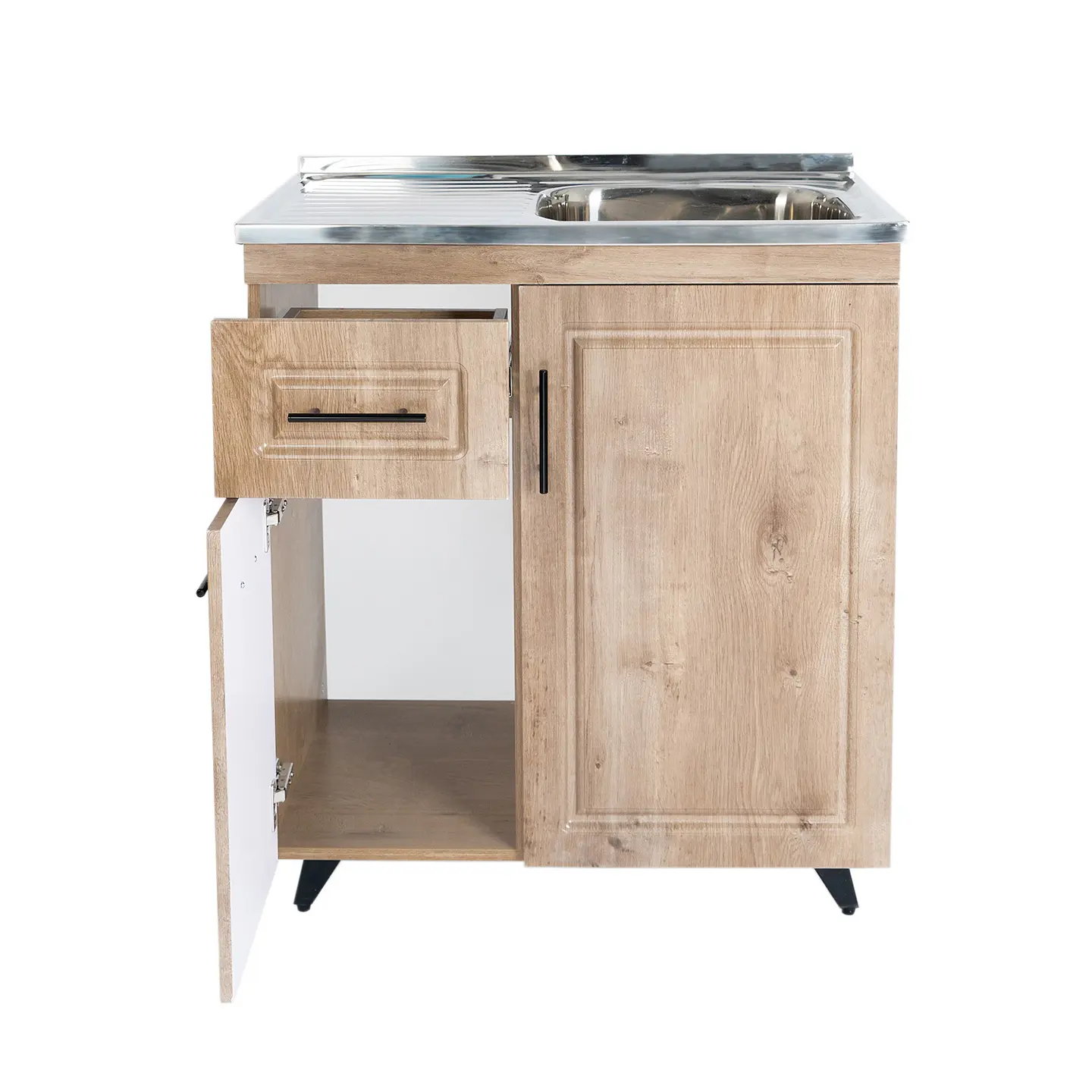 Mueble Lavaplatos Nogal con Cubierta de Acero Inoxidable Secador Izquierdo 80x50x90 cm (Incluye Armado) 2