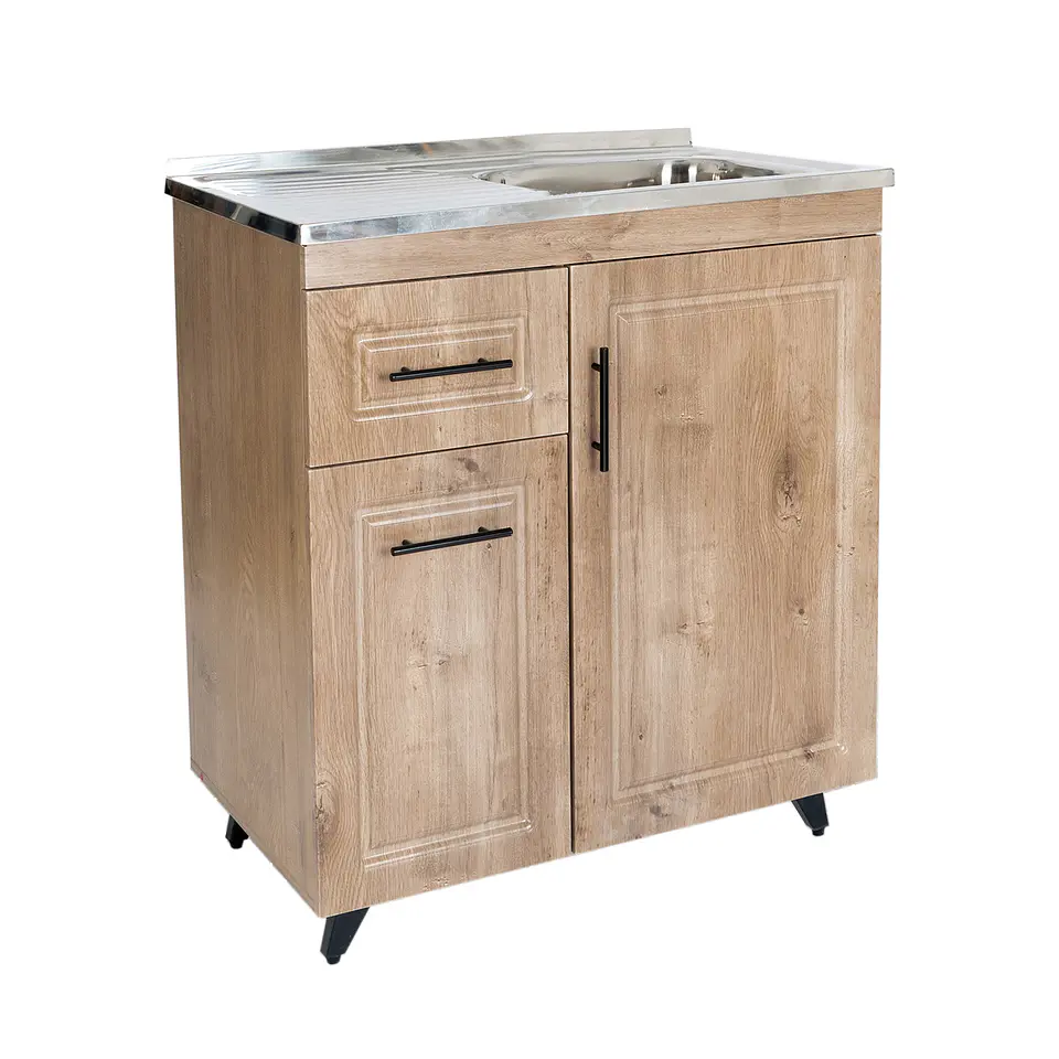 Mueble Lavaplatos Nogal con Cubierta de Acero Inoxidable Secador Izquierdo 80x50x90 cm (Incluye Armado) 3