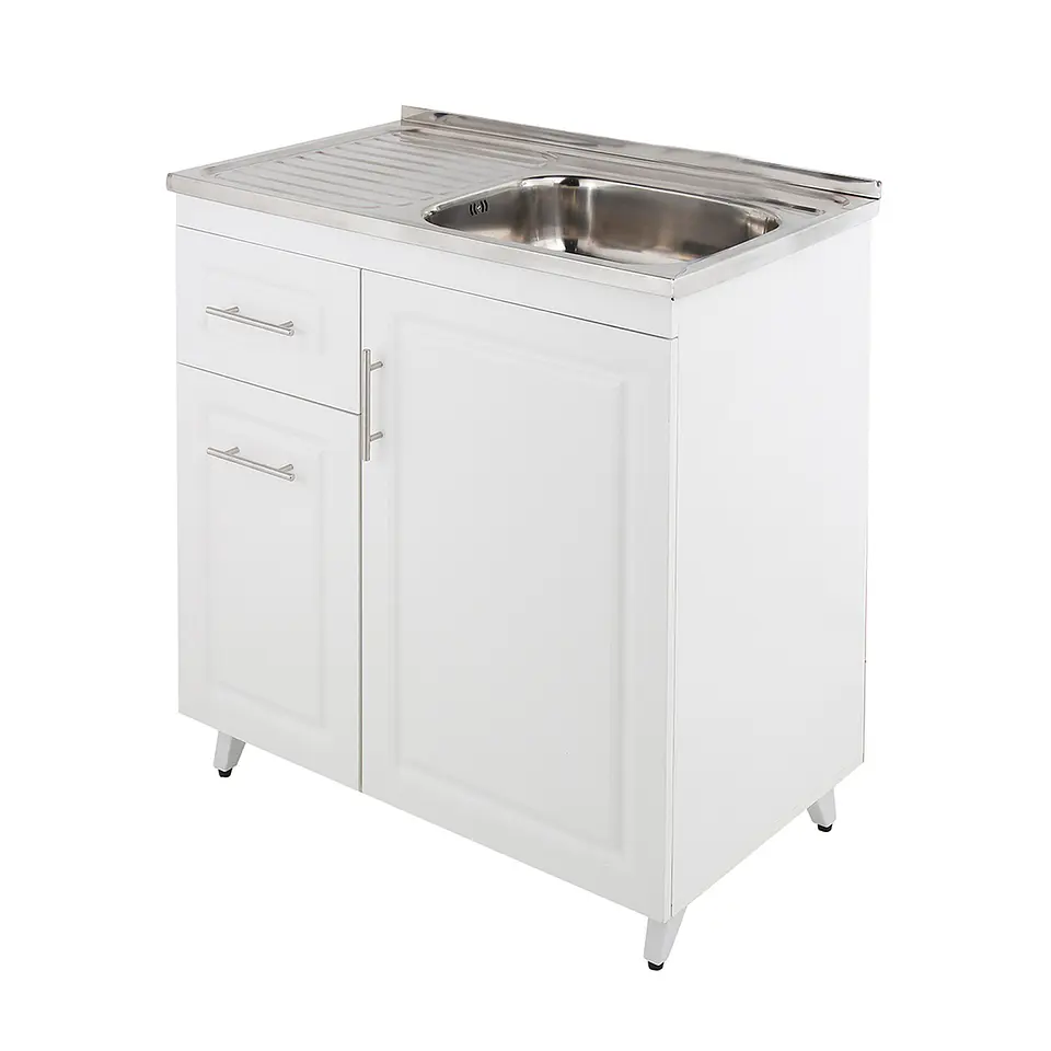 Mueble Lavaplatos Blanco con Cubierta de Acero Inoxidable Secador Izquierdo 80x50x90 cm (Incluye Armado) 2